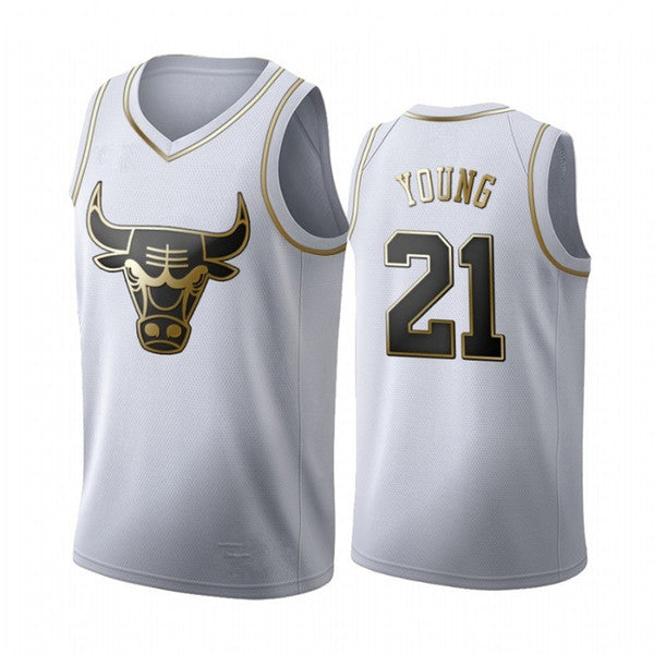 Chicago Bulls  Golden NBA Edition White Basketball Jersey - Zach LaVine - Kris Dunn - Thaddeus Young 