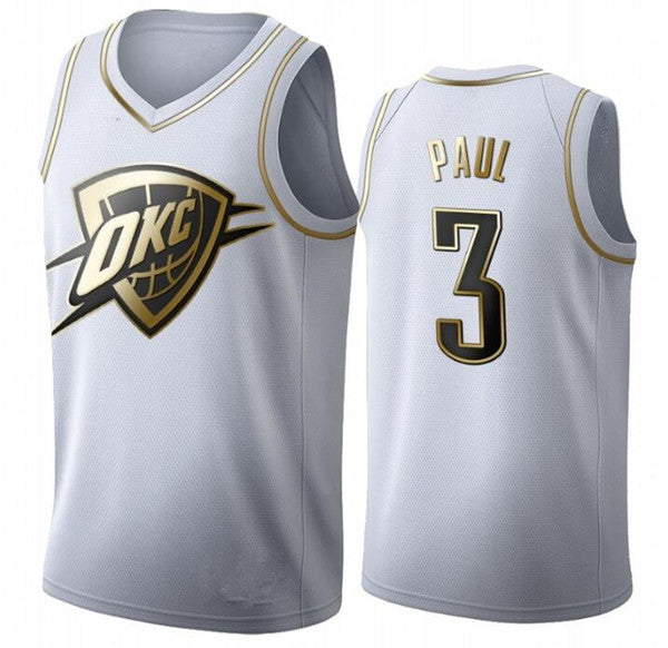 Oklahoma City Thunder Golden NBA Edition White Basketball Jersey - Shai Gilgeous - Alexander Chris Paul 