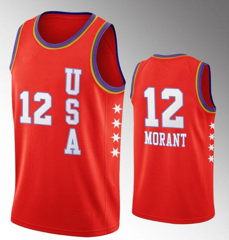Men's USA Team Memphis Grizzlies -  Jaren Jackson - Jr. Ja Morant 2020 NBA Rising Star Red Jersey
