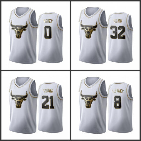 Chicago Bulls  Golden NBA Edition White Basketball Jersey - Zach LaVine - Kris Dunn - Thaddeus Young 