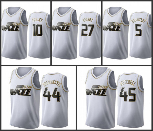 Utah Jazz - Golden NBA Edition White Jersey - Donovan Mitchell - Bojan Bogdanovic - Jarrell Brantley - Mike Conley - Rudy Gobert 