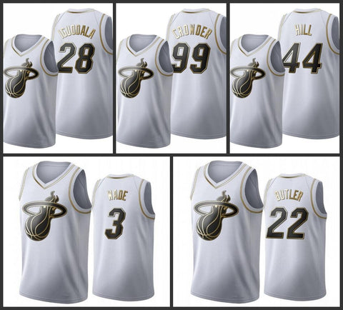 Miami Heat  Golden NBA Edition White Basketball Jersey - Dwyane Wade - Jimmy Butler - Andre Iguodala - Solomon Hill - Jae Crowder 